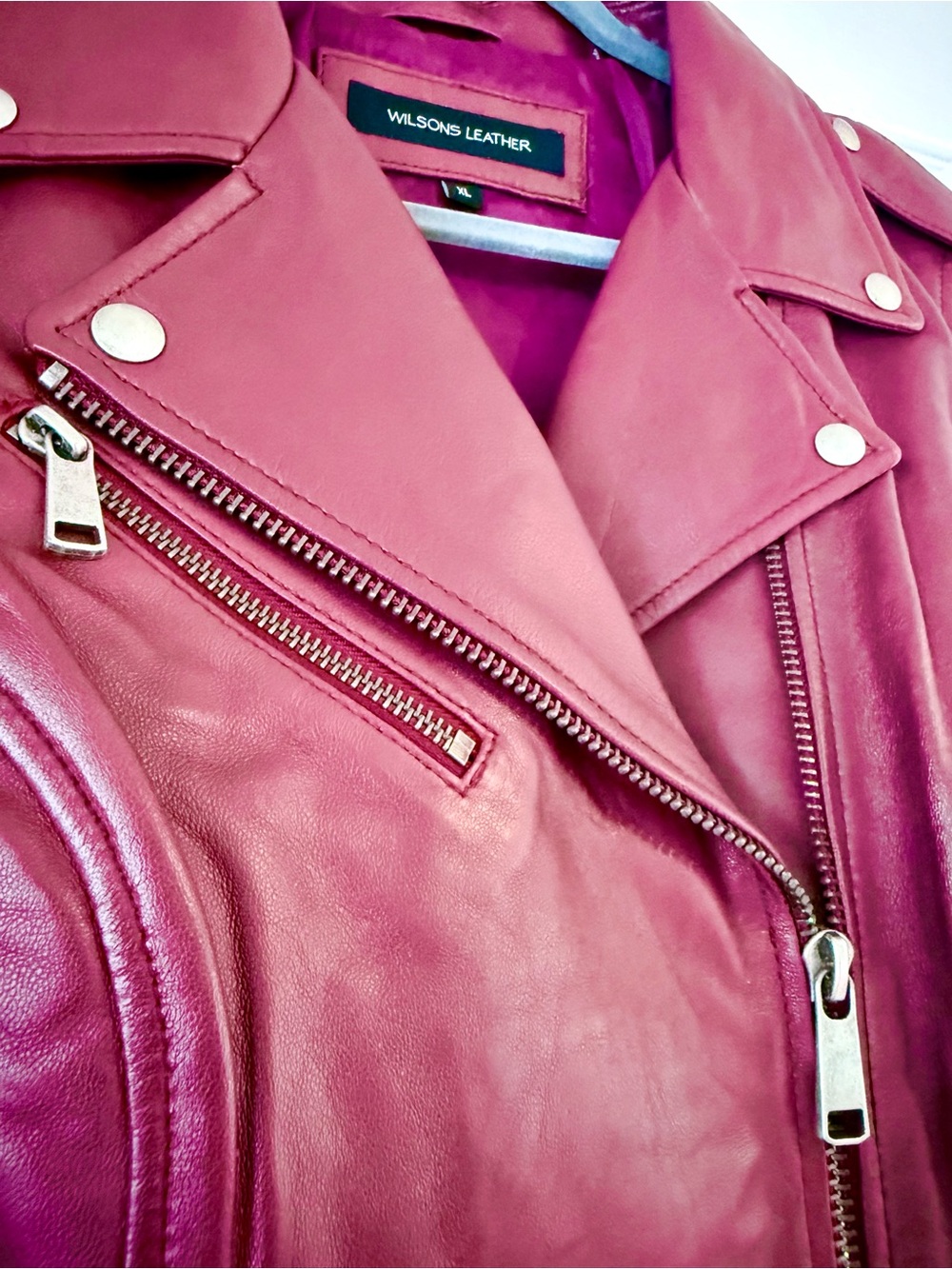 WILSONS LEATHER • Women’s Red Leather Moto Jacket • Size XL • Never Worn - Picture 5 of 8